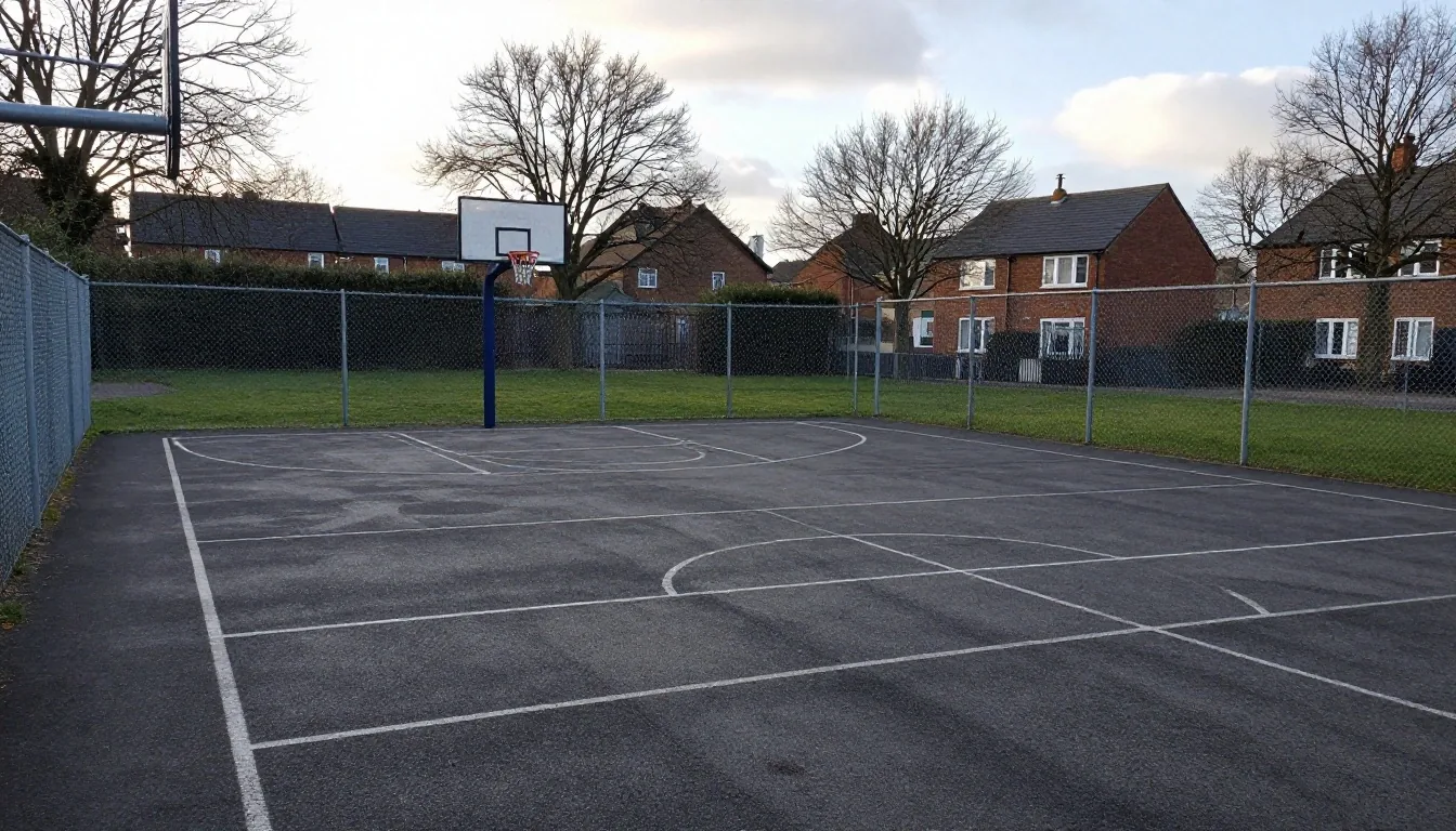 Lokaler Basketballplatz in einem britischen Gemeindepark